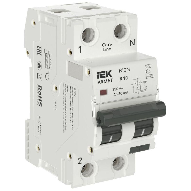 ARMAT Автоматический выключатель дифференциального тока B10N 1P+NP B10 30мА тип A (36мм) IEK