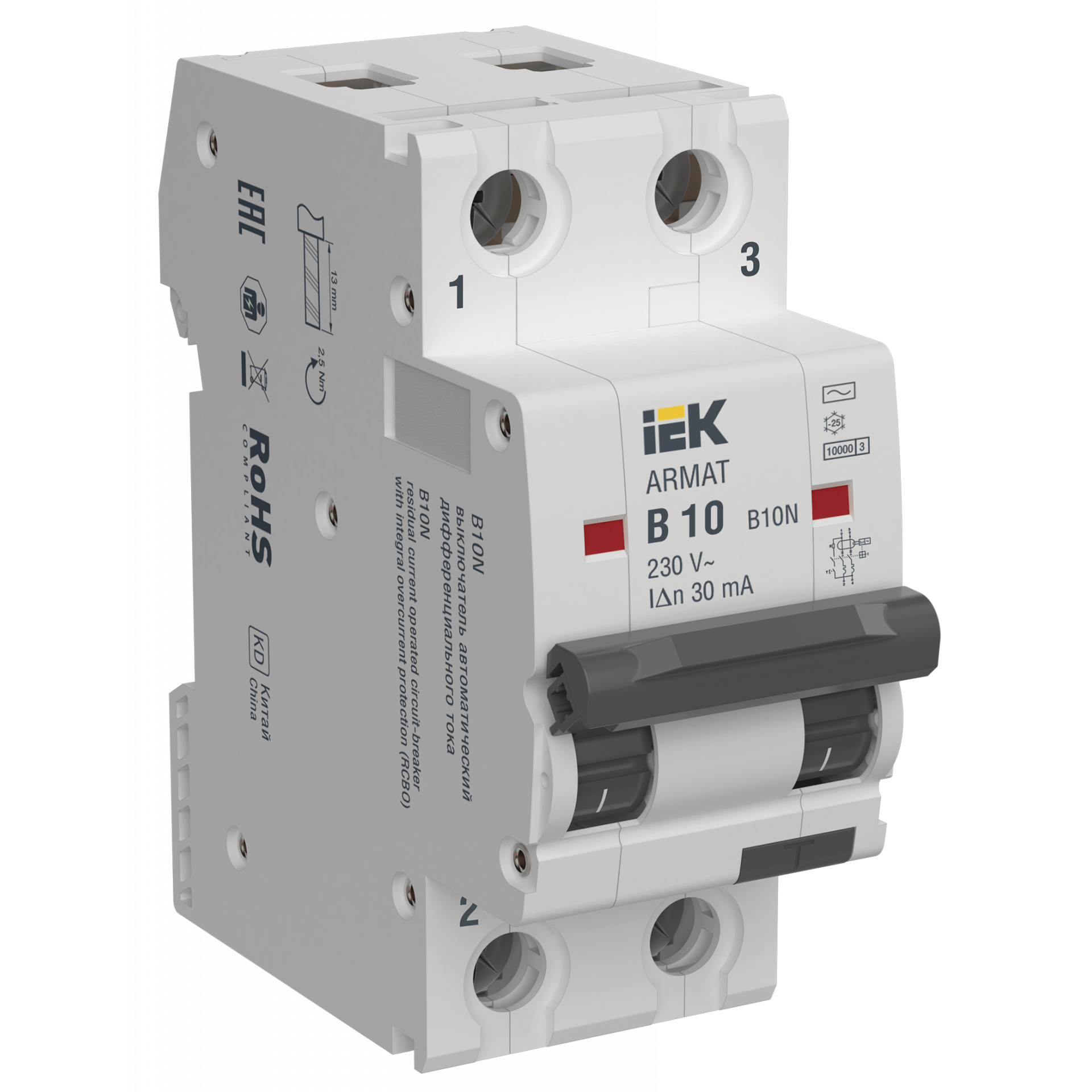 ARMAT Автоматический выключатель дифференциального тока B10N 2P B10 30мА тип AC IEK