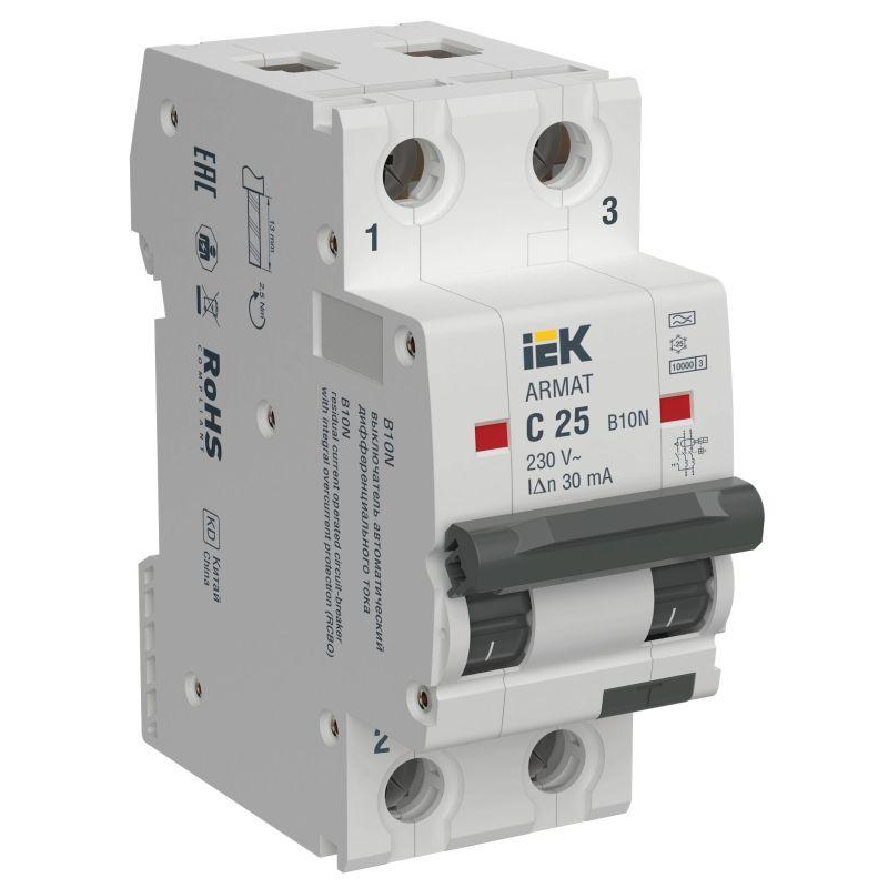 ARMAT Автоматический выключатель дифференциального тока B10N 2P C25 30мА тип A IEK