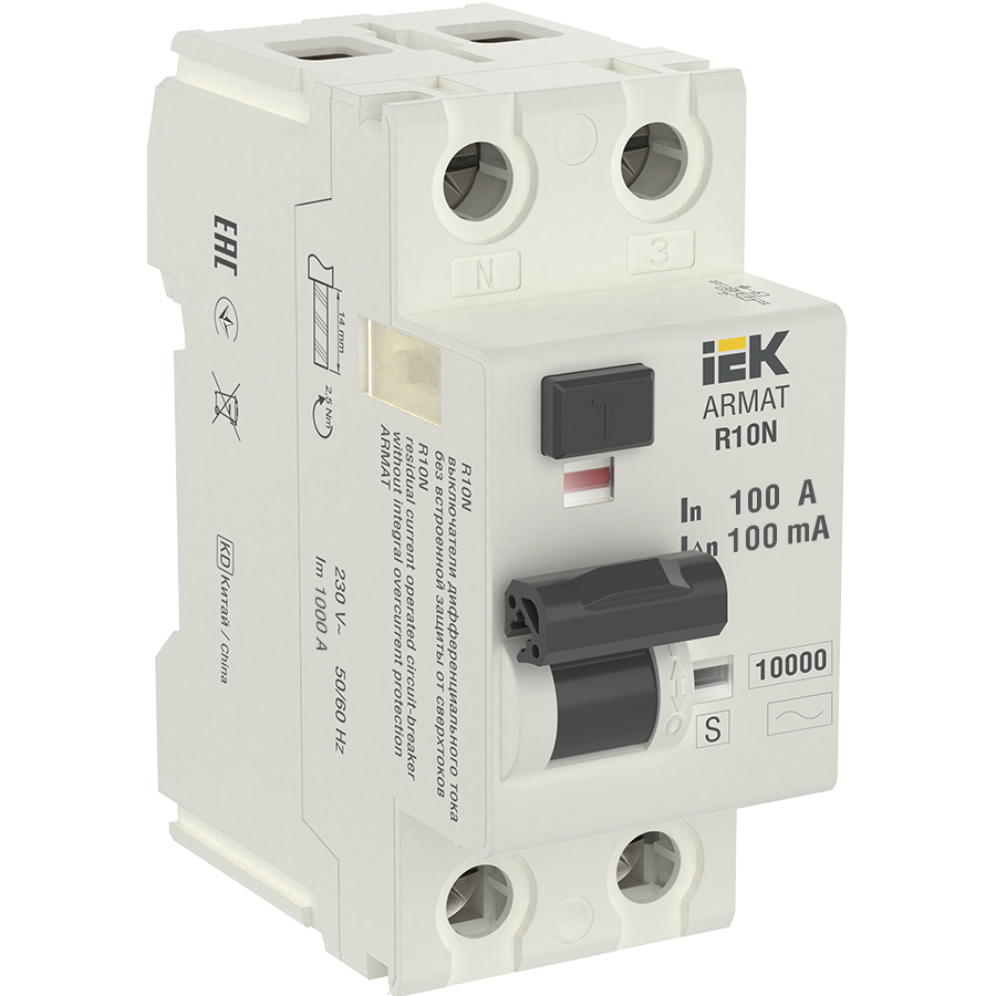 ARMAT Выключатель дифференциального тока R10N 2P 100А 100мА тип AC-S IEK