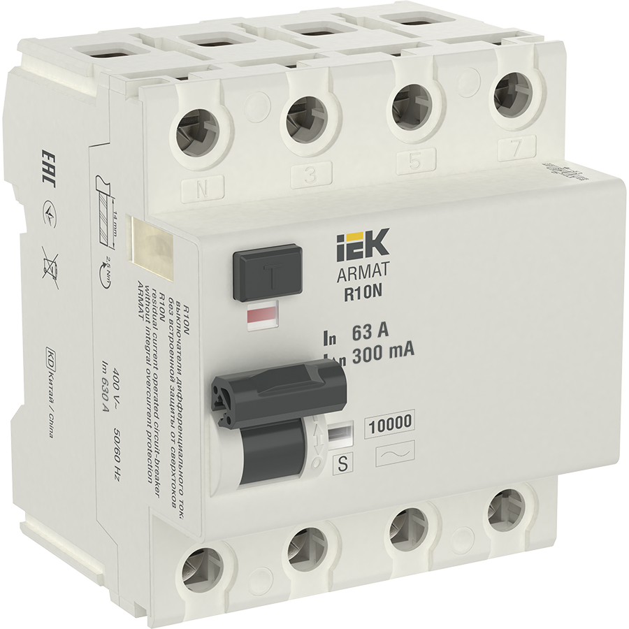 ARMAT Выключатель дифференциального тока R10N 4P 63А 300мА тип AC-S IEK