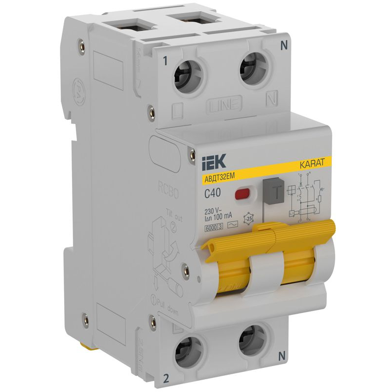 KARAT Автоматический выключатель дифференциального тока АВДТ32EM 1P+N C40 100мА тип AC IEK