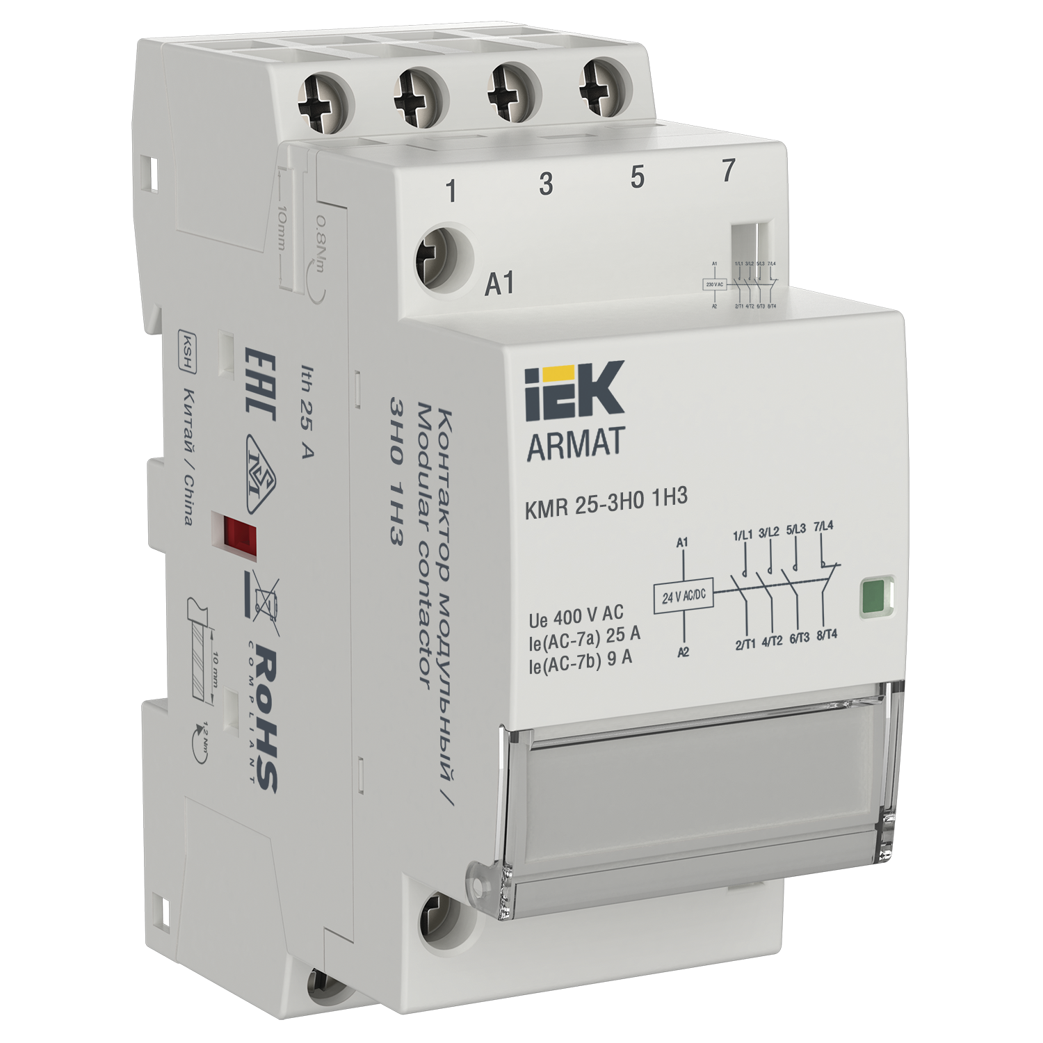 ARMAT Контактор модульный KMR 25А 24В AC/DC 3НО 1НЗ IEK