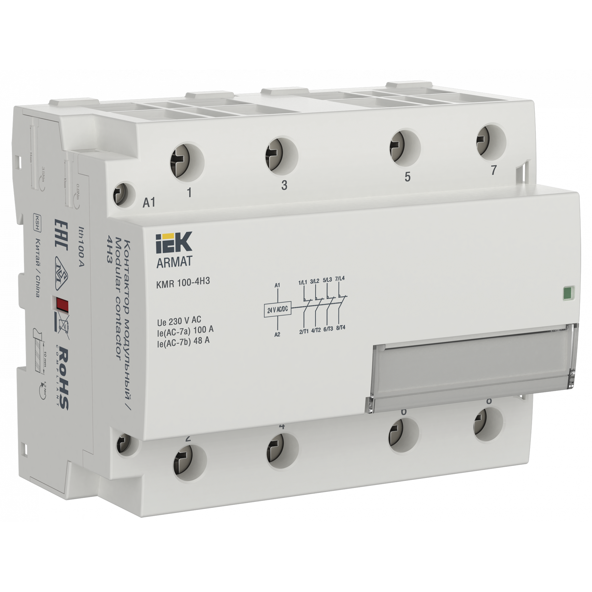 ARMAT Контактор модульный KMR 100А 24В AC/DC 4НЗ IEK