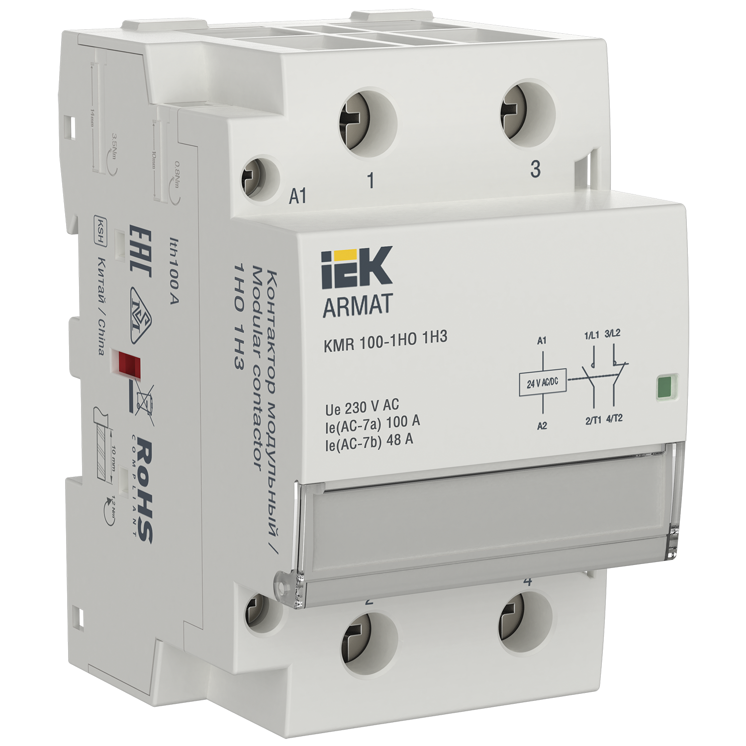ARMAT Контактор модульный KMR 100А 24В AC/DC 1НО 1НЗ IEK