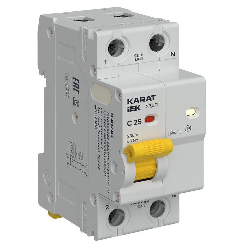 KARAT Устройство защиты от дугового пробоя c автоматическим выключателем 1P+N C 25A IEK
