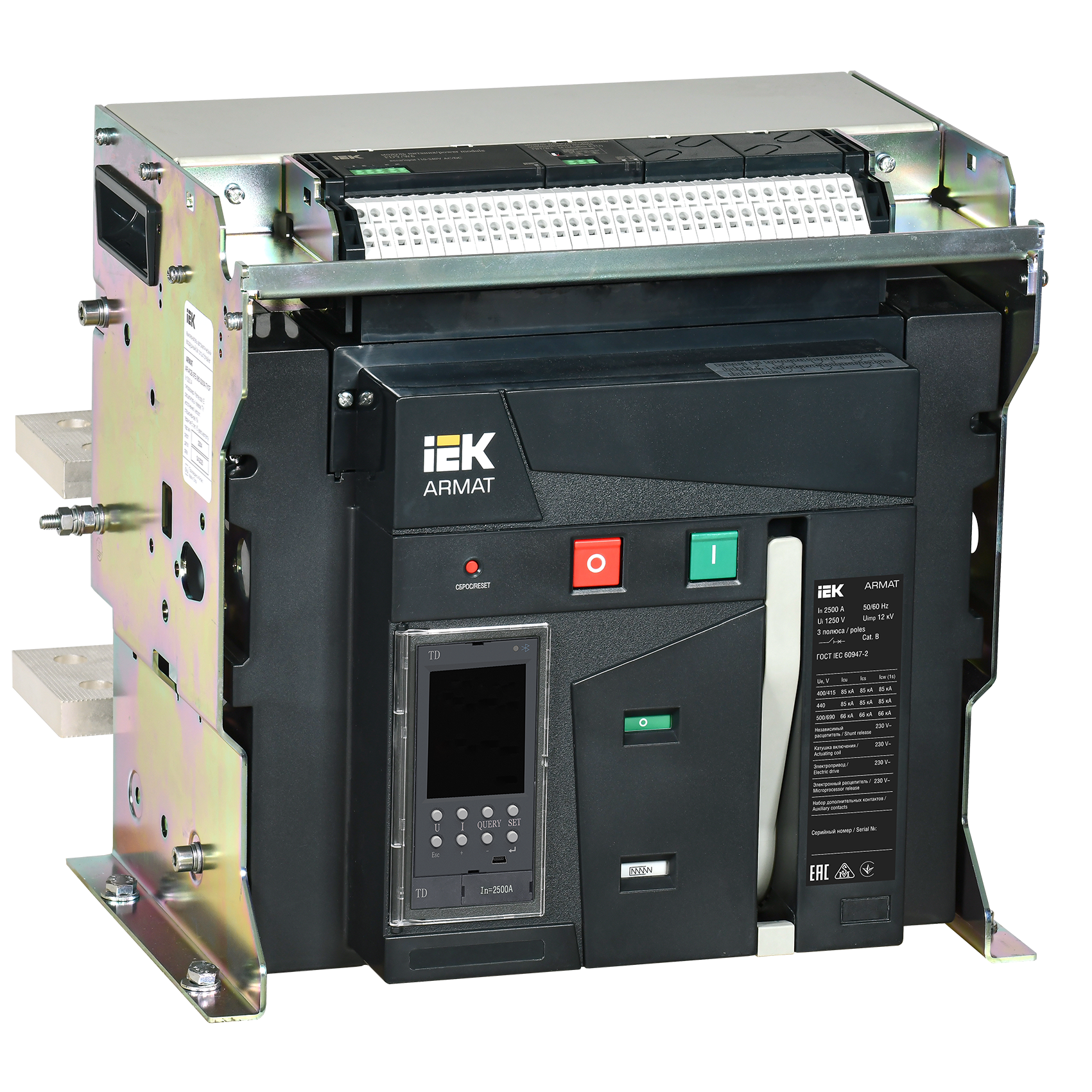 ARMAT AR-A4S TD25 3P F HR Выключатель автоматический воздушный 85кА расцепитель TD 2500А 3P стационарный с аксессуарами ~220-240В: реле отключения, реле включения, моторный привод IEK