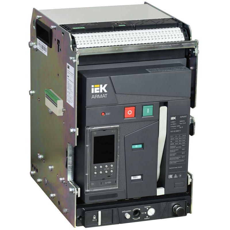 ARMAT AR-A2C TD06 3P W HR/VR Выключатель автоматический воздушный 55кА расцепитель TD 630А 3P выдвижной с аксессуарами ~220-240В: реле отключения, реле включения, моторный привод IEK