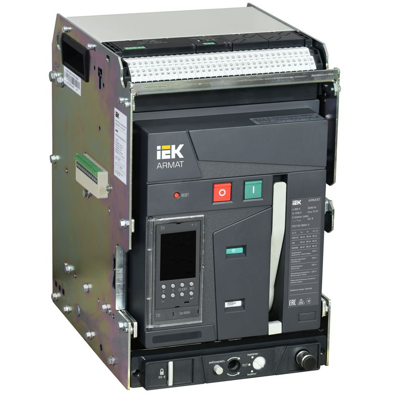 ARMAT AR-A2N TD08 3P W HR/VR Выключатель автоматический воздушный 66кА расцепитель TD 800А 3P выдвижной с аксессуарами ~220-240В: реле отключения, реле включения, моторный привод IEK