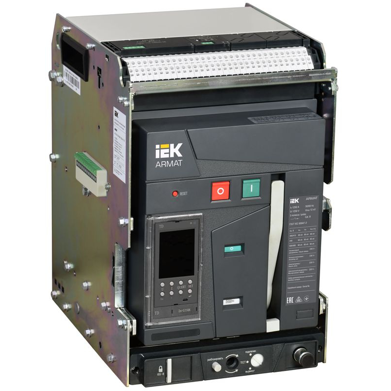 ARMAT AR-A2N TD12 3P W HR/VR Выключатель автоматический воздушный 66кА расцепитель TD 1250А 3P выдвижной с аксессуарами ~220-240В: реле отключения, реле включения, моторный привод IEK
