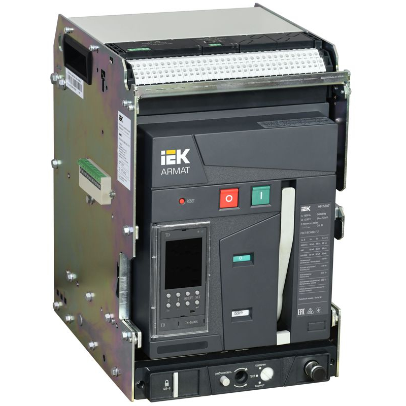ARMAT AR-A2N TD16 3P W HR/VR Выключатель автоматический воздушный 66кА расцепитель TD 1600А 3P выдвижной с аксессуарами ~220-240В: реле отключения, реле включения, моторный привод IEK