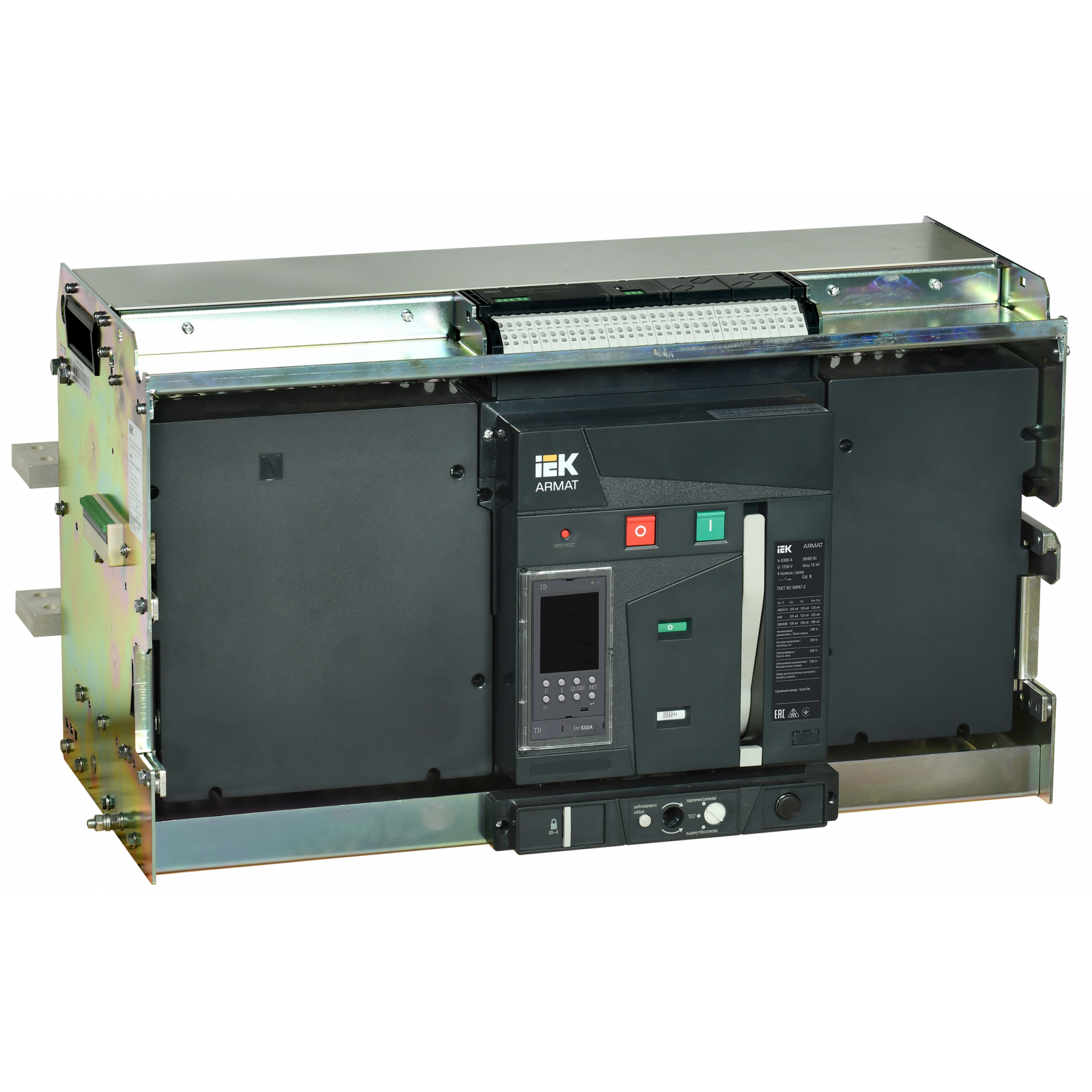 ARMAT AR-A6V TD63 4P W VR Выключатель автоматический воздушный 125кА расцепитель TD 6300А 4P выдвижной с аксессуарами ~220-240В: реле отключения, реле включения, моторный привод IEK