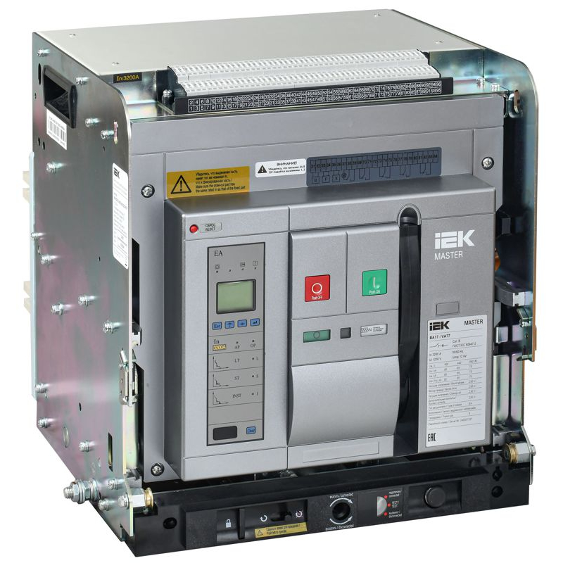 Воздушный автоматический выключатель переменного тока ВА77 выдвижного исполнения 3 полюса типоразмер E 85кА 3200А EA с набором аксессуаров: мотор привод катушка включения катушка отключения MASTER IEK