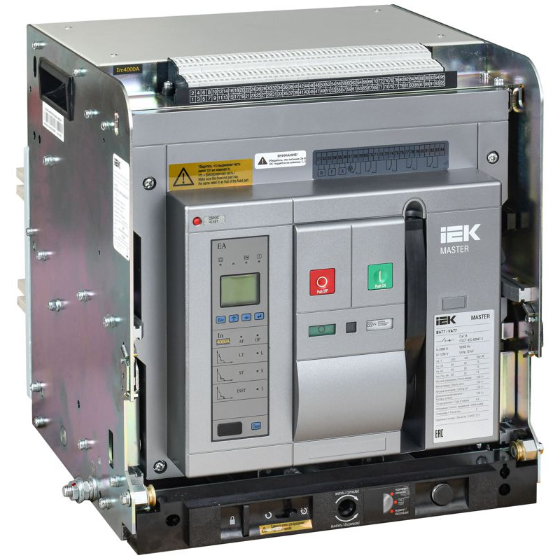 Воздушный автоматический выключатель переменного тока ВА77 выдвижного исполнения 3 полюса типоразмер F 85кА 2000А EA с набором аксессуаров: мотор привод катушка включения катушка отключения MASTER IEK