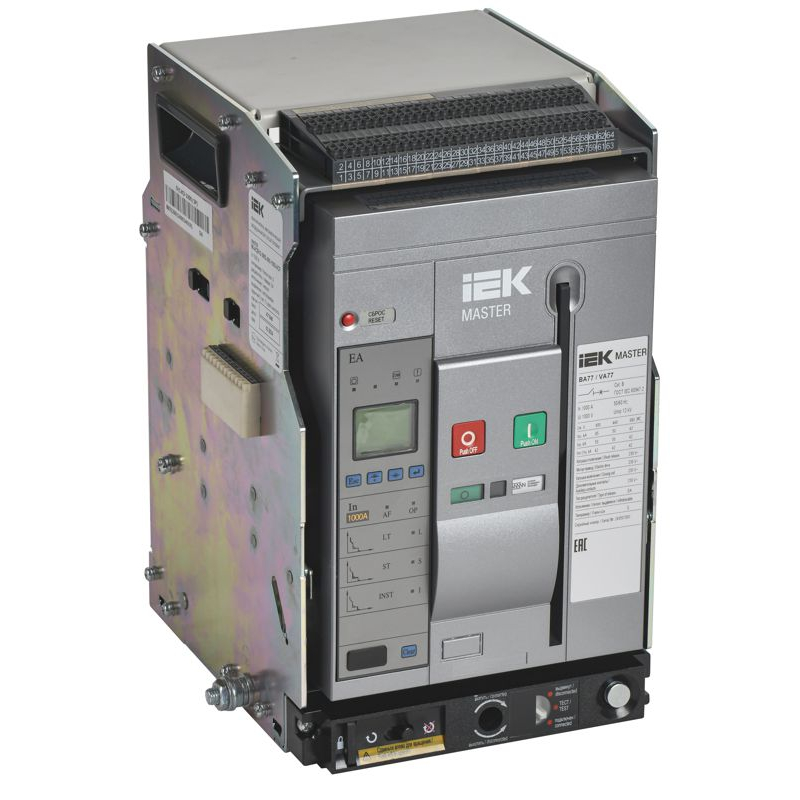 Воздушный автоматический выключатель переменного тока ВА77 выдвижного исполнения 3 полюса типоразмер S 65кА 1000А EA с набором аксессуаров: мотор привод катушка включения катушка отключения MASTER IEK