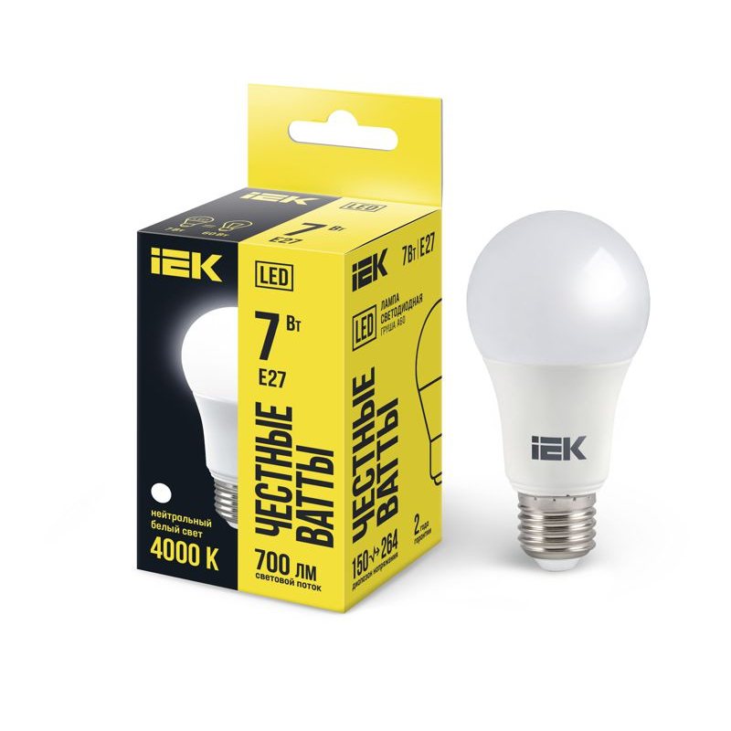 Лампа светодиодная A60 груша 7Вт 230В 4000К E27 IEK