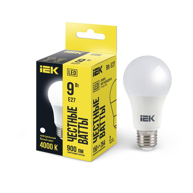 Лампа светодиодная A60 груша 9Вт 230В 4000К E27 IEK