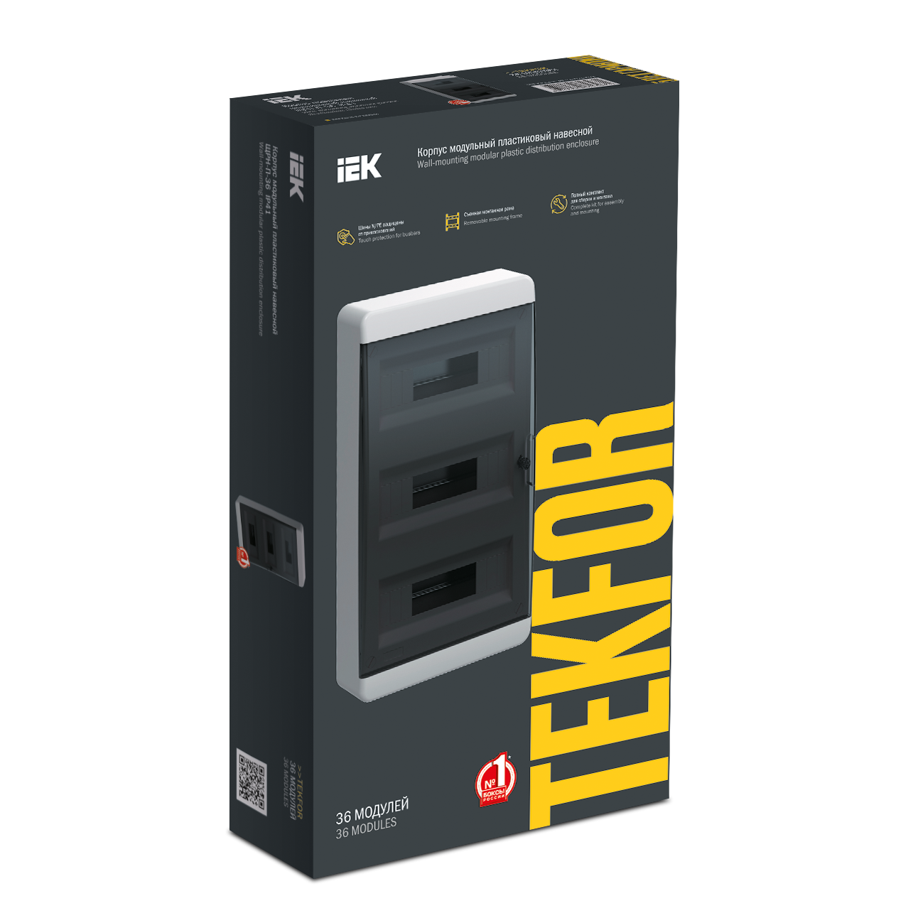 TEKFOR Корпус пластиковый ЩРН-П-36 IP41 черная прозрачная дверь IEK
