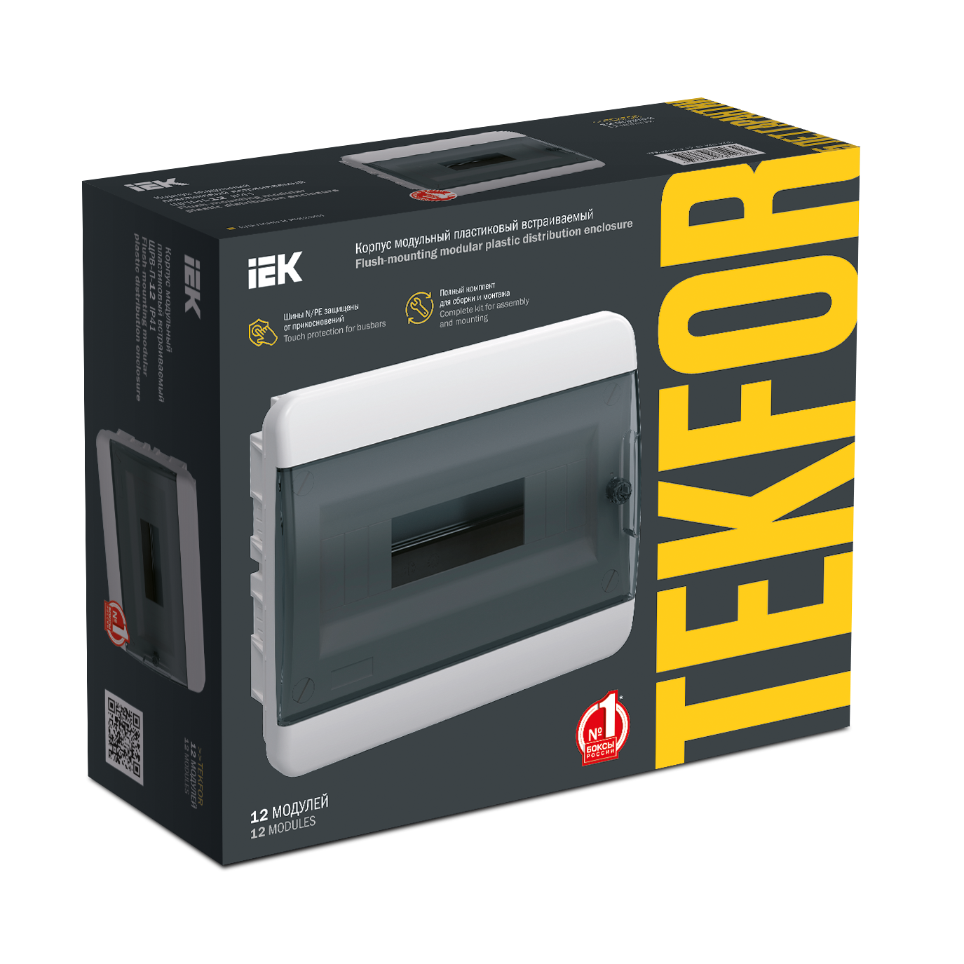 TEKFOR Корпус пластиковый ЩРВ-П-12 IP41 черная прозрачная дверь IEK