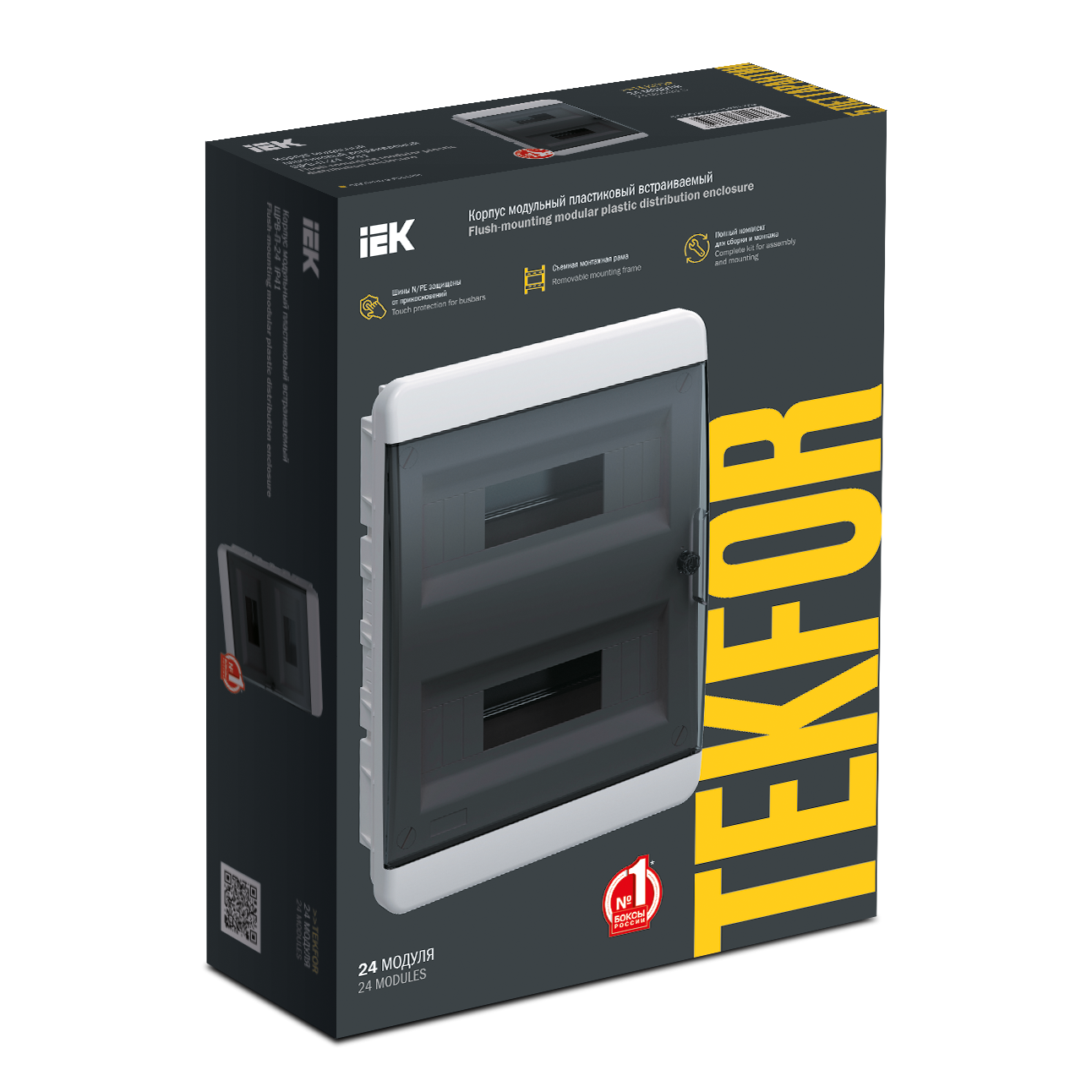 TEKFOR Корпус пластиковый ЩРВ-П-24 IP41 черная прозрачная дверь IEK