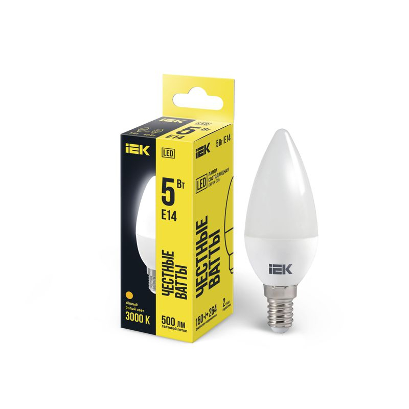 Лампа светодиодная C35 свеча 5Вт 230В 3000К E14 IEK
