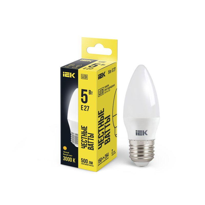 Лампа светодиодная C35 свеча 5Вт 230В 3000К E27 IEK