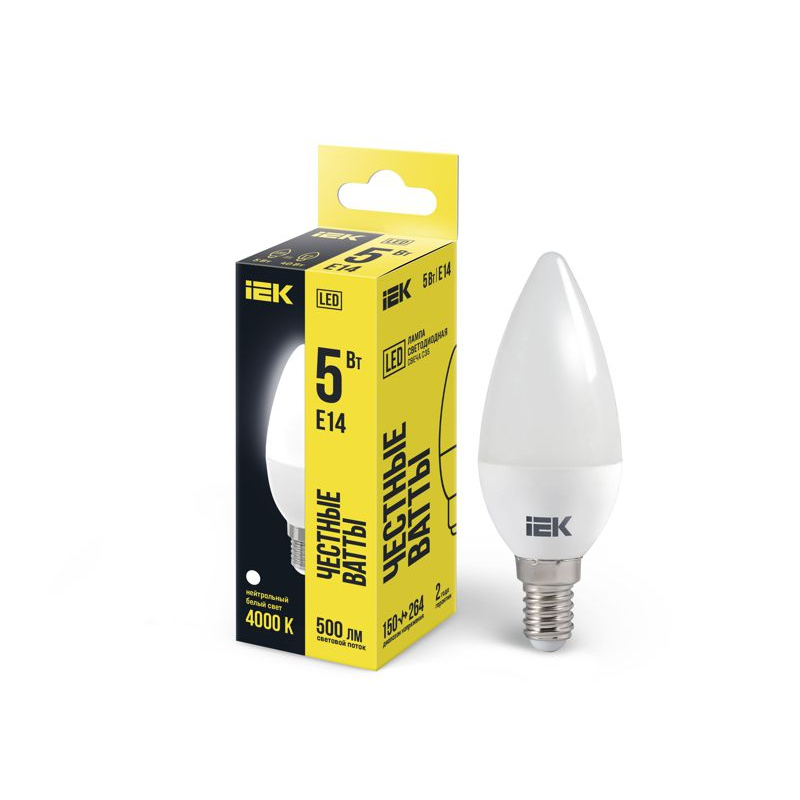 Лампа светодиодная C35 свеча 5Вт 230В 4000К E14 IEK