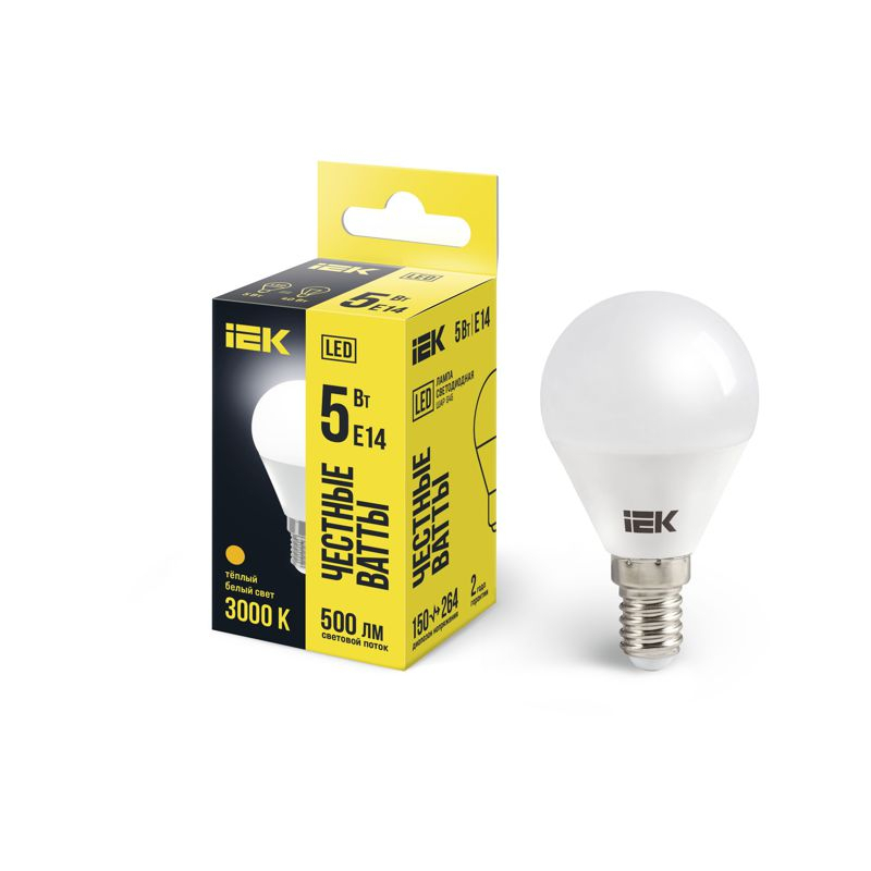 Лампа светодиодная G45 шар 5Вт 230В 3000К E14 IEK