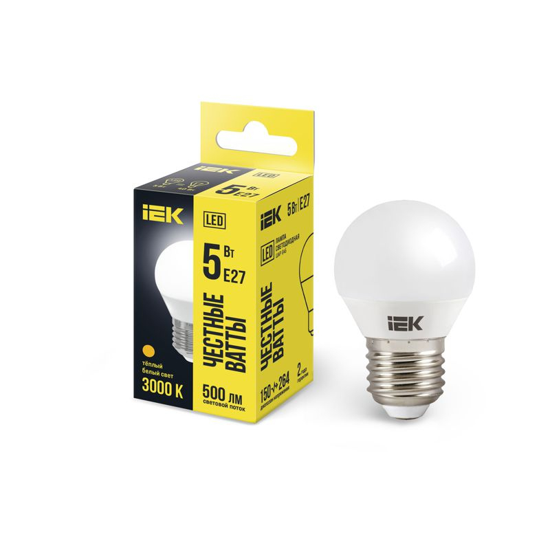 Лампа светодиодная G45 шар 5Вт 230В 3000К E27 IEK