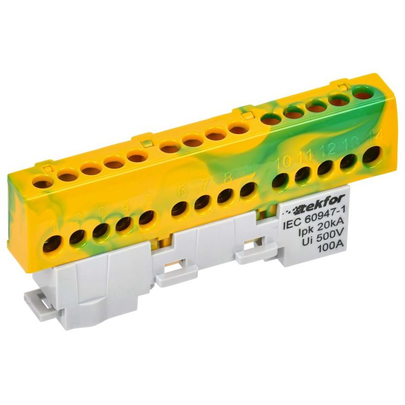 TEKFOR Шина PE земля изолированная на универсальном держателе 6х9-14-ЖЗ IEK