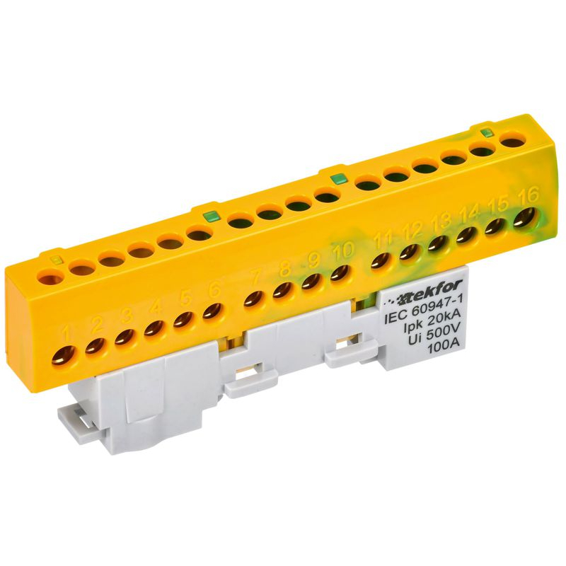 TEKFOR Шина PE земля изолированная на универсальном держателе 6х9-16-ЖЗ IEK