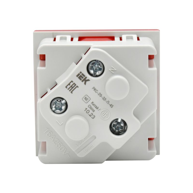 PRIMER РКС-20-32-П-45 Розетка 45град с заземляющим контактом защитной шторкой и винтовым зажимом (2 модуля) красная IEK