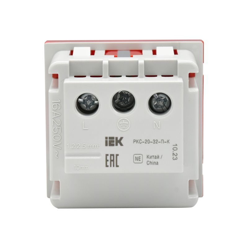PRIMER РКС-20-30-П-К Розетка с заземляющим контактом защитной шторкой и винтовым зажимом (2 модуля) красная IEK