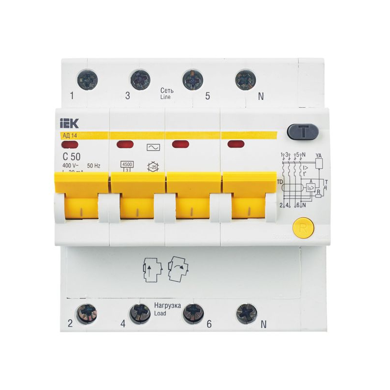 KARAT Дифференциальный автомат АД14 4P 50А 30мА тип AC IEK