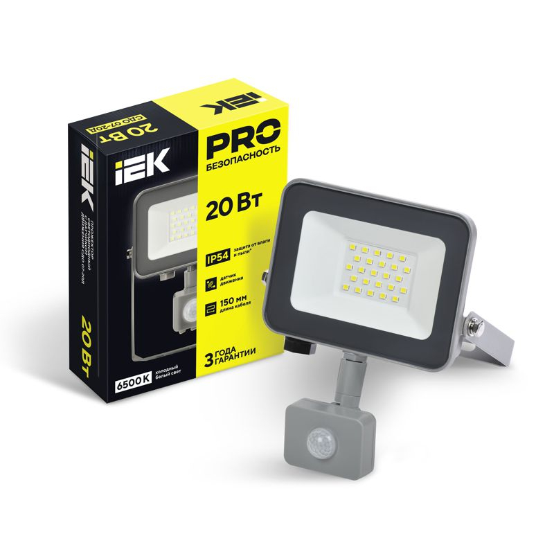 Прожектор светодиодный СДО 07-20Д с датчиком движения IP54 серый IEK