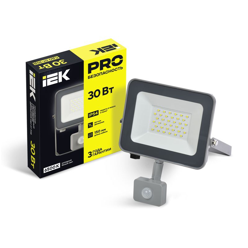 Прожектор светодиодный СДО 07-30Д с датчиком движения IP54 серый IEK