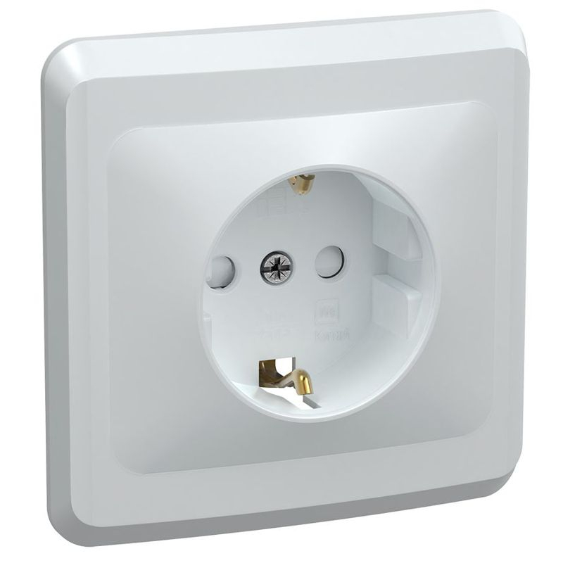 VEGA Розетка 1-местная с заземлением с защитными шторками 16А РСш10-3-ВБ белый GENERICA