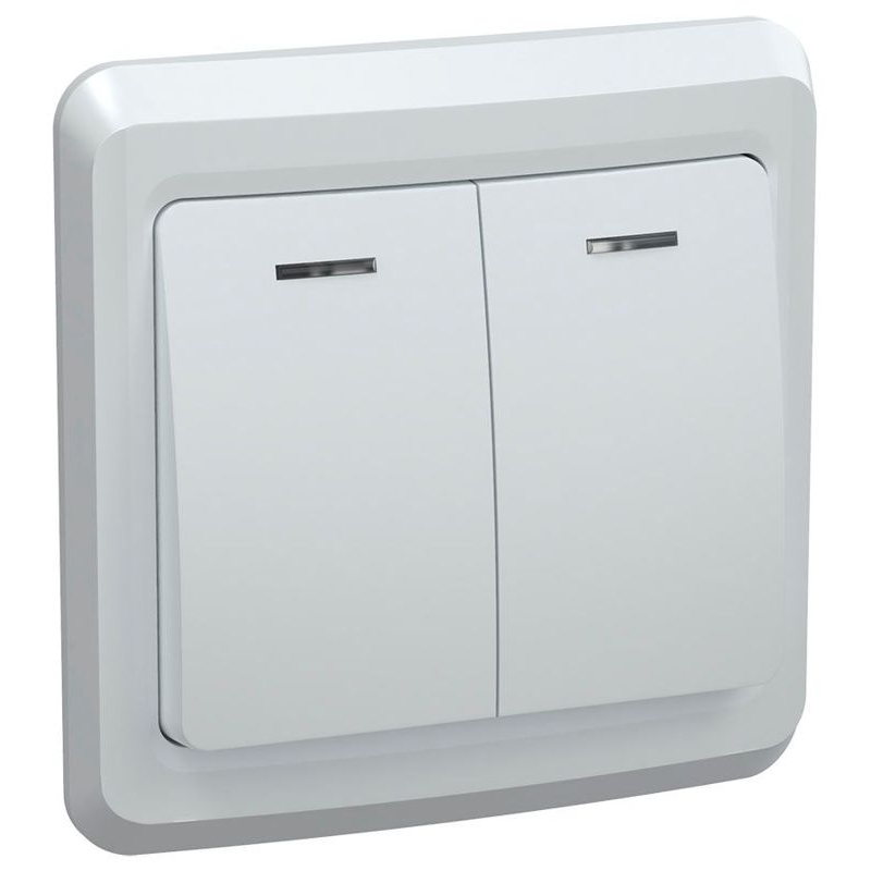 VEGA Выключатель 2-клавишный с индикацией 10А ВС10-2-1-ВБ белый GENERICA