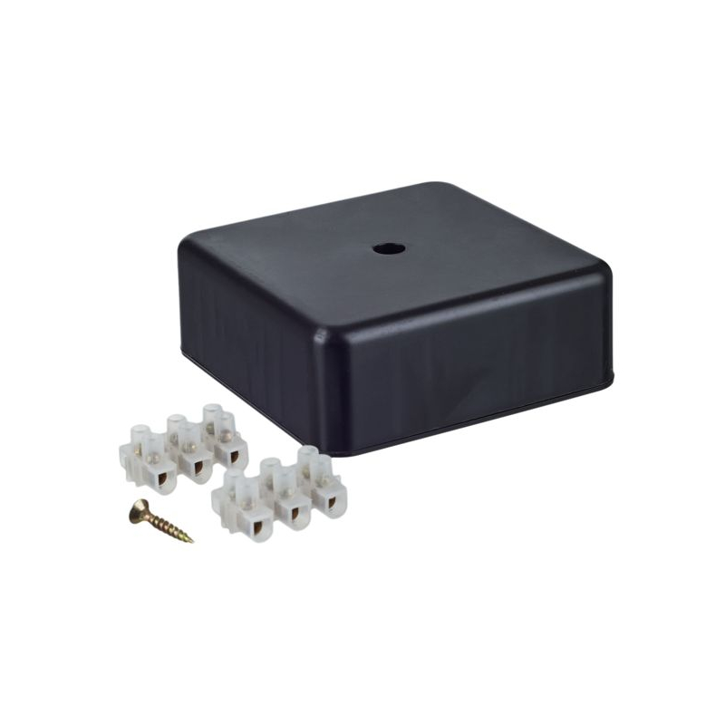 Коробка распаячная КМ для открытой проводки безгалогенная (HF) 75х75х28мм (6 клемм 6мм2) черная (RAL 9005) IEK