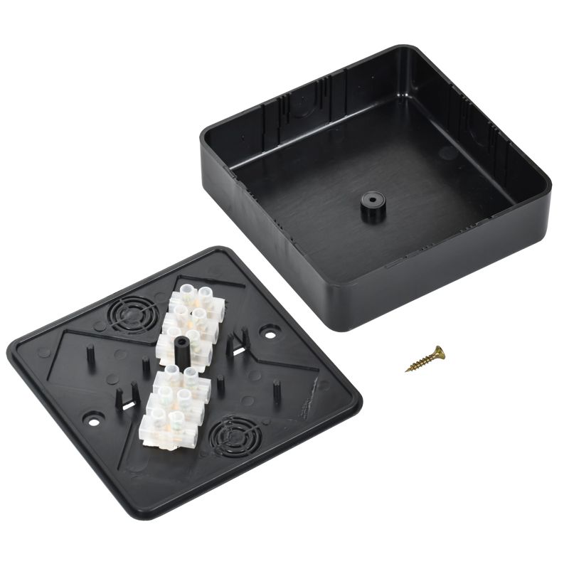 Коробка распаячная КМ для открытой проводки безгалогенная (HF) 100х100х29мм (6 клемм 6мм2) черная (RAL 9005) IEK