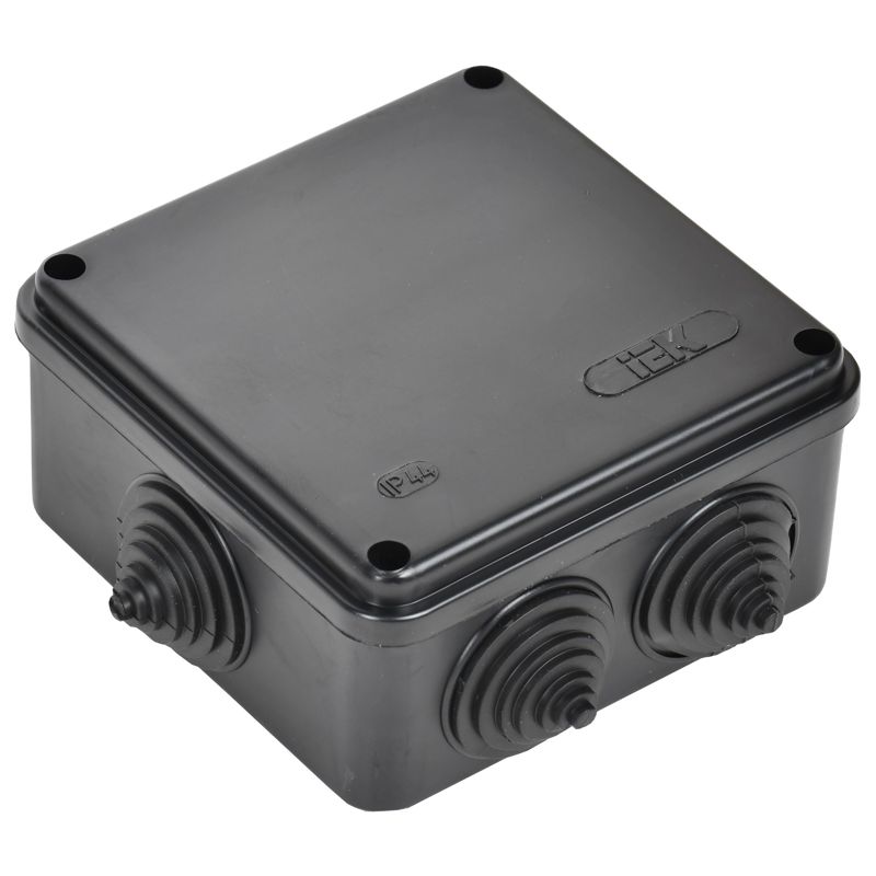 Коробка распаячная КМ41233 для открытой проводки безгалогенная (HF) 100х100х50мм IP44 6 гермовводов черная (RAL 9005) IEK