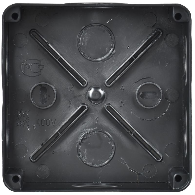 Коробка распаячная КМ41233 для открытой проводки безгалогенная (HF) 100х100х50мм IP44 6 гермовводов черная (RAL 9005) IEK