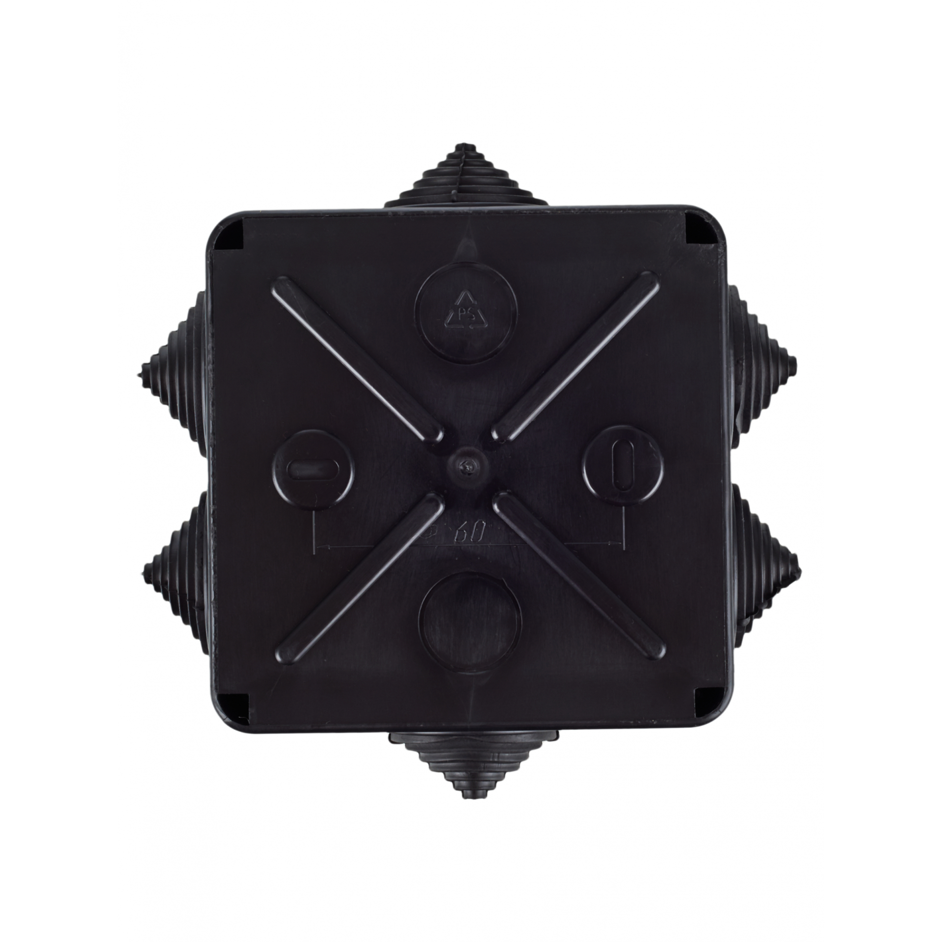 Коробка распаячная КМ41234 для открытой проводки безгалогенная (HF) 100х100х50мм IP55 6 гермовводов черная (RAL 9005) IEK