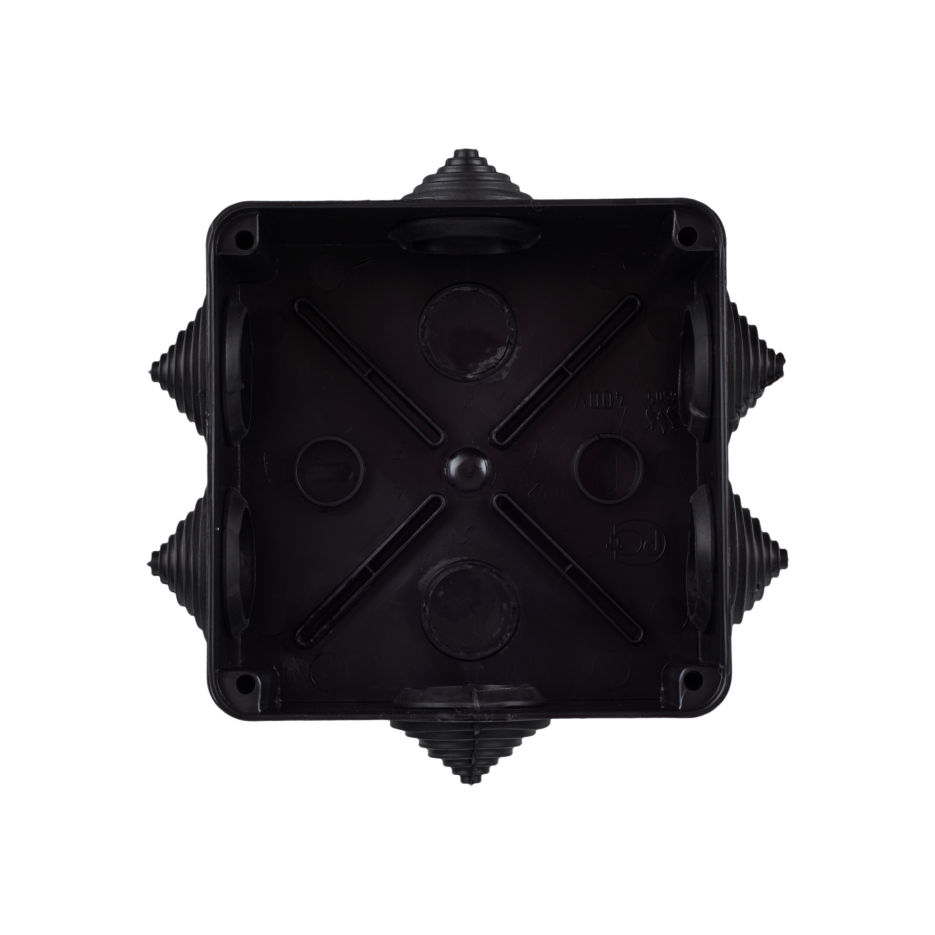 Коробка распаячная КМ41234 для открытой проводки безгалогенная (HF) 100х100х50мм IP55 6 гермовводов черная (RAL 9005) IEK