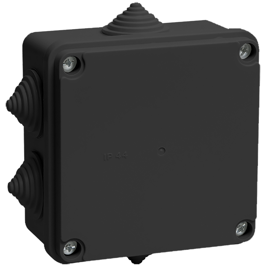 Коробка распаячная КМ41234 для открытой проводки безгалогенная (HF) 100х100х50мм IP55 6 гермовводов черная (RAL 9005) IEK