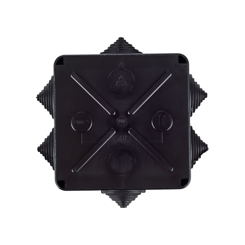 Коробка распаячная КМ41234 для открытой проводки безгалогенная (HF) 100х100х50мм IP55 6 гермовводов черная (RAL 9005) IEK