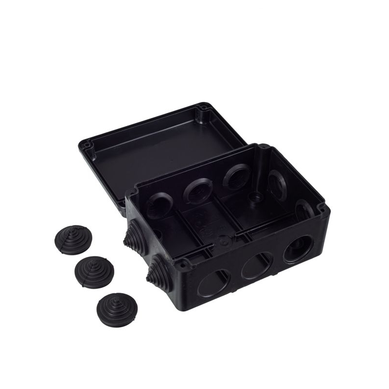 Коробка распаячная КМ41241 для открытой проводки безгалогенная (HF) 150х110х70мм IP44 10 гермовводов черная (RAL 9005) IEK