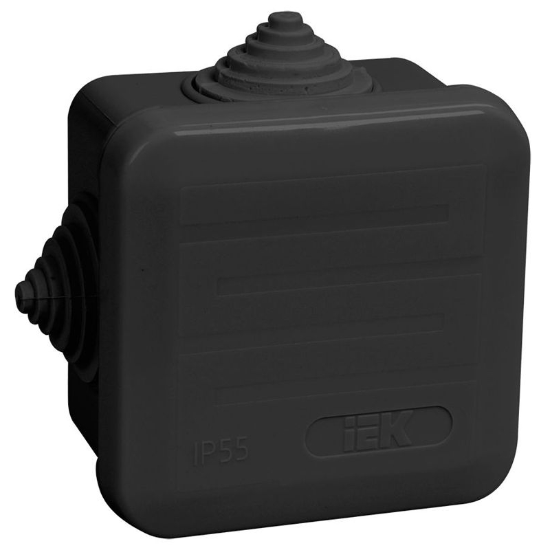 Коробка распаячная КМ41236 для открытой проводки с защелкивающейся крышкой безгалогенная (HF) 70х70х40мм IP44 4 гермовводов черная (RAL 9005) IEK