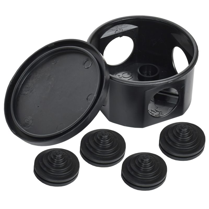 Коробка распаячная КМ41237 для открытой проводки с защелкивающейся крышкой безгалогенная (HF) D=75х40мм IP44 4 гермовводов черная (RAL 9005) IEK