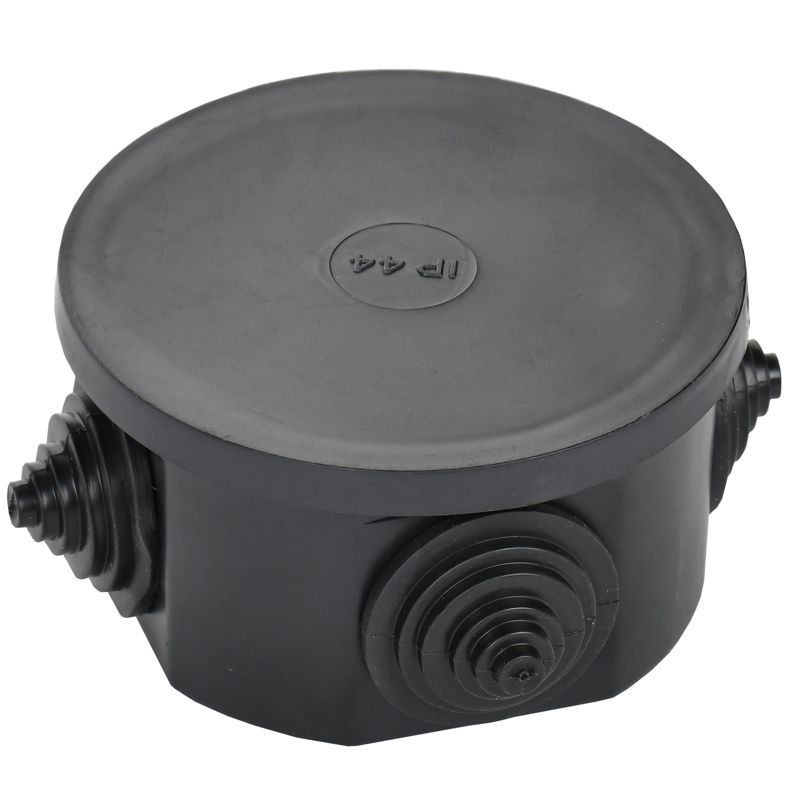 Коробка распаячная КМ41237 для открытой проводки с защелкивающейся крышкой безгалогенная (HF) D=75х40мм IP44 4 гермовводов черная (RAL 9005) IEK